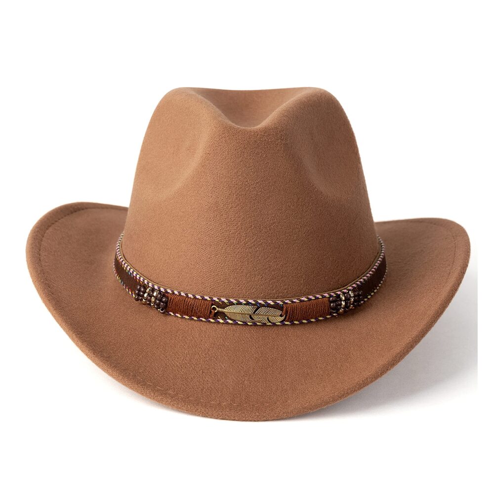3520 Western Cowboy Hat Wide Brim Outdoor Fedora Hat Khaki